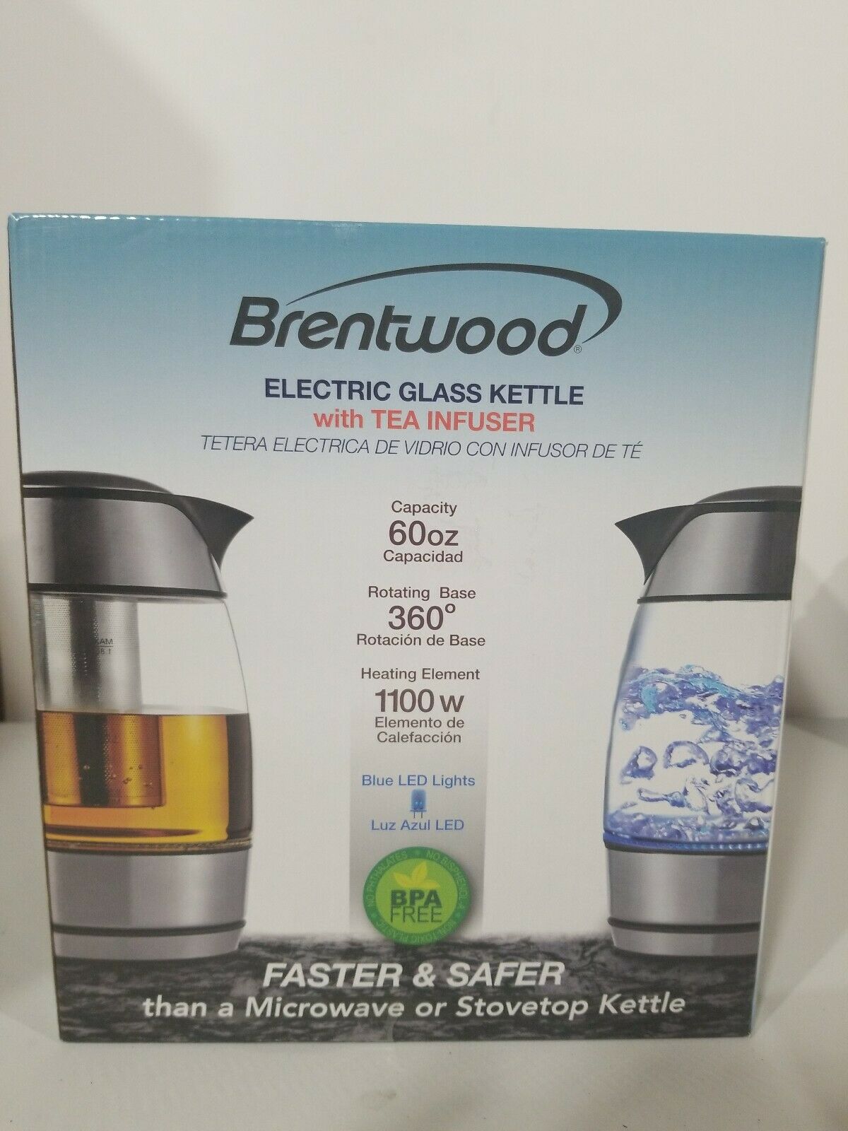 BRAND NEW Brentwood KT-1960BK Borosilicate Glass Tea Kettle w/ Tea Infuser Black