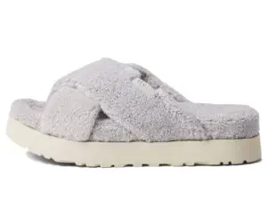 UGG Fuzz Sugar Terry Cross Slide Platform Slipper Sz 12 Gray NEW IN BOX
