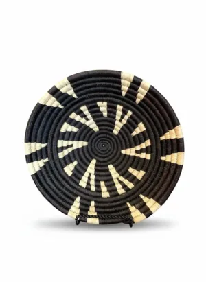 Small Raffia Home Decor Baskets-Black/Cream Starburst-By Bridge For Africa