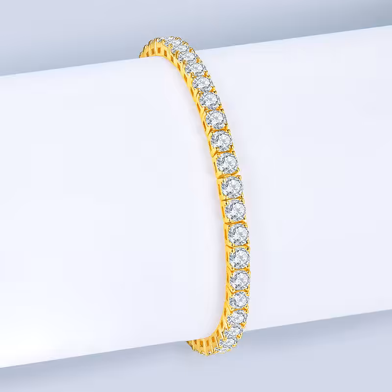 Unique Luxury Fashion Mosan Diamond S925 Silver Bracelet Color-Golden190mm-1